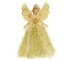 Belle Vous Punta Albero di Natale Oro - Angelo per Albero di Natale 20,5x 8,2 cm Plastica - Angelo Natalizio per Addobbi Albero Oro, Ornamenti Albero di Natale Puntale e Festività - Decorazione Natale