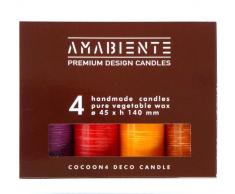 Amabiente - Design Candles 8400 - 1 Cocoon 4 Cilindro Candele Indian Night Deco Candle Mix Candela Cera vegetale, Misti, 4.5 x 4.5 x 14,5 cm