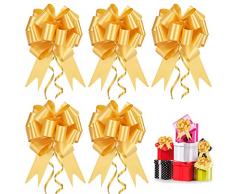 DECARETA 30 Pezzi Coccarde Fiocco 120CM* 3CM Fiocchi Regalo Fiocchi Oro Coccarda Matrimonio Coccarde per Pacchi Regalo Coccarde Auto-tiranti Fiocchi da Tirare per Regali, Matrimoni, Feste (Oro)