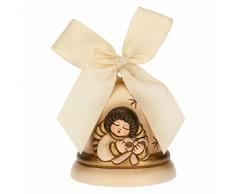 THUN - Campanella Oro Limited Edition 2021 con Angelo - Ceramica e Nastro dOrganza - Linea Natale - Living, Arredare la Casa - Ø 7 cm; 8 cm h; Nastro Beige 45 cm