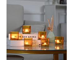Qucover Portacandele in Vetro Giallo Set di 6 Pezzi Portalumini Tealight Quadrato 6x6x6cm Piccoli Porta Candela Moderni come Decorazione da Tavola per Natale, Matrimono, San Valentino, Party