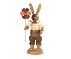 Coniglietto di Pasqua Coniglietto con ruota a vento, 11 cm di altezza, naturale, originale Monti Metalliferi di Müller Seiffen