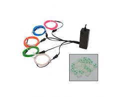 Xcellent Global Filo elettroluminescente lampeggiante stroboscopico neon 5 pezzi + 3 modalitš€ con controllo sonoro alimentazione a batteria per costumi, feste, bar, decorazioni interni e esterni - Verde, blu, bianco, arancione, viola LD096