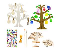 HLFMQZEI 58 Pezzi Pasqua Decorazioni,Artigianato in Legno di Pasqua,Uova di Pasqua Albero,Decorazioni Pasqua Ornamenti Partito Pendenti in Legno,Pittura Fai da te per Bambini Ornamenti di Primavera