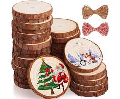 Dischetti Legno Grezzo Diametro 7-8cm 36 Pz Naturale Decorazioni Fette Dischetti Grezzo Rotondo con 26m Corda Iuta Fai da Te Natale Feste Matrimonio Segnaposto