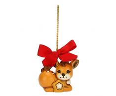 THUN - Addobbi Natalizi, Cerbiatto con Stella in Ceramica Decorata a Mano, Versione Piccolo - Idea Regalo Natale 2022-5.6x3.7x4.4 cm h