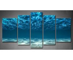 5 Pannello Blu Oceano Parte inferiore vista Sotto Superficie Pittura di arte della parete La stampa su tela di canapa Paesaggio marino Quadri d'illustrazione per l'ufficio domestico Decorazione moderna