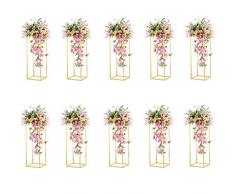Nuptio 10 Pezzi Vasi Doro per Tavoli Centrotavola Matrimonio, Vaso Fiori In Metallo Vaso Fiori Colonna, Vaso Fiori Geometrico Alto 80cm, Espositore per Fiori Rettangolare per Decorazioni Matrimoni