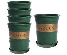TSLBW 5 PezziVasi di Plastica per Piante,con Piattino Piccoli Vasetti,Vasi in Plastica per Piante,Fiori e per la Semina,di 16cm di Diametro,Perfetti per Il Giardinaggio