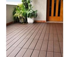 Piastrelle in Plastica con Finitura ad Effetto Legno 37,7 x 18,6 cm da Interno, Esterno e Giardino, Marroni, Versatili e Autobloccanti PEZZI 8