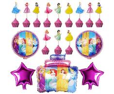 Babioms 29Pcs Pallone Foil, Principesse Palloncino, Biancaneve Cake Topper, per Decorazione di Torte di Compleanno con Principesse, Decorazione per Feste di Compleanno per Bambini