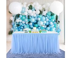 HBBMAGIC Gonna da Tavolo Blu Garza da scrivania in Tulle Romantico, Decorazione da tavola, tovaglia Tutu per Baby Shower, Matrimonio, Compleanno, Natale, Festa(275 * 76CM,Senza LED)