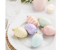 Lights4fun Arredo di Pasqua Set di 6 Mini Uova di Pasqua in Vetro Color Pastello per Interni