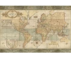Immagine su tela arrotolata Classic World Map Coulter Cynthia - Viaggi orizzontale Stampa artistica Mappa del mondo vintage classico rettangolo paesaggio Tela fine art 25_X_38_in