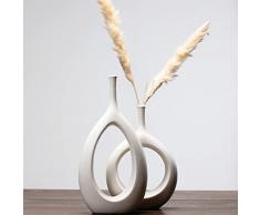XIUWOUG Vaso Bianco Ceramica Vasi a Ciambella Vasi Decorativi Interno Moderni per la Decorazione del Desktop dellufficio Domestico (Solo Vaso),Bianco 2