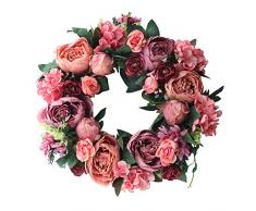 Surakey Ghirlanda di Peonie, Ghirlanda di Fiori Artificiali Ghirlanda di Eucalipto Ghirlanda di Pasqua Ghirlanda Floreale di Foglie Verdi Ghirlanda per Porta Decorazione Appesa alla Finestra