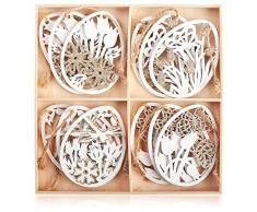 com-four® 12x Appendini Decorativi Pasqua - Decorazioni pasquali in Legno da Appendere - Ciondoli in Legno per Albero Pasquale (12 Pezzi - Uova con Strisce)