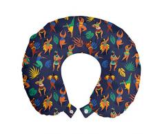 ABAKUHAUS Carnevale Cuscino da Viaggio, Samba a Rio de Janeiro, Accessorio in Schiuma di Memoria per Viaggio, 30 cm x 30 cm, Dark Indigo Multicolor
