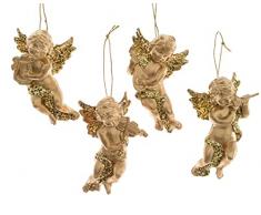 PRGN Offerta 3 ANGIOLETTI con Glitter da Appendere 10CM Oro Modello Assortito Natale