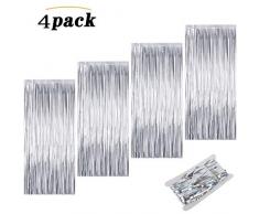 4 PCS Tende Metalliche Tinsel 1m*2m tenda con paillette Tende a Frange per Decorazioni Battesimo Compleanno Matrimonio Festa,Natale,Halloween(Argento)