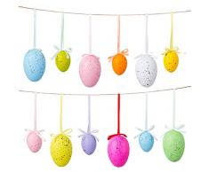Naler Set di 24 Uova Pasquali Colorate Finte Uova con Macchie da Appendere Uova Decorativa di Festa Pasqua, 12 Grandi + 12 Piccoli