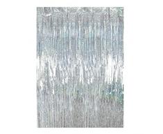 Drucilla Tende Metalliche Tinsel, Foil Tenda a Frange Scintillante Shimmer, Orpelli e festoni Lamina Frangia per Sfondo Fotografico e Decorazioni Festa Sfondo Compleanno Nozze Baby Shower, Argento