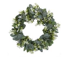 JAHEMU Corona di eucalipto Artificiale Ghirlanda Piante Finte Ghirlanda di plastica per Porta Corona di Pasqua per Nozze Casa Arco Parete Fondale Decorazione, 13 Pollice