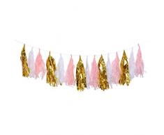 Amosfun Ghirlanda con Nappe di Carta, 35 cm, Decorazione da Appendere con Corda di Canapa da 2,5 m, per Matrimoni, Compleanni, Feste (Rosa Chiaro+Bianco+Oro) 15 Pezzi
