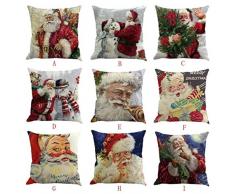 federe Cuscini,Fittingran Liquidazione Natale Babbo Natale Federa di Lino Stampata Buon Natale Federa per federe Cuscino per Divano in Lino Home Decor Fodera per Cuscino Multicolore (D)