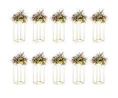 Nuptio 10 Pezzi Centrotavola per Matrimoni Vasi Doro 60cm Altezza Supporto per Fiori Pavimento Metallo Colonna Vaso Centrotavola Geometrico Stand Espositore Rettangolare Decorazione Feste Matrimoni