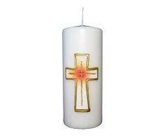 Candela pasquale con inserto in cera a forma di croce, ca. 150/60 cm, colore: bianco