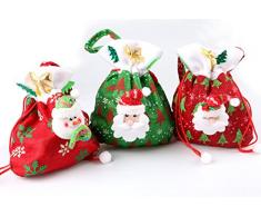 Fablcrew sacchetti di caramelle di Natale Babbo Natale con coulisse sacchetto regalo Treat bag calza borsetta, Tessuto, Red Snowman, Ｍ