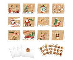 Bluelves Cartoline di Natale, 24 Pezzi Biglietti Auguri Natale, Cartolina di Natale con Busta e Adesivi, Biglietto Auguri Natale Regalo, Biglietti Natalizi per Bambini, Familiari, Amici, Colleghi