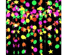 GLOBALDREAM Neon Carta Ghirlanda, 4,4 m Ghirlanda Neon Stella Appendere Decorazioni Bandiere a Triangolo Ghirlanda Appesa per Compleanno Nozze Festa