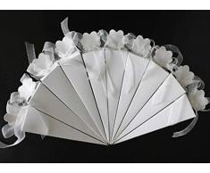FLOWOW 50* bianco Forma di gelato cono Coni portariso scatola portaconfetti scatolina bomboniere segnaposto con Nastrino per matrimonio Nozze compleanno battesimo comunione nascita laurea Festa Natale