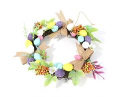 Savlot Ghirlanda Pasquale di 30 cm con Uova Colorate Porta dingresso Ghirlanda di Fiori Artificiali Corona da Appendere a Parete Ghirlanda Pasquale Decorazioni pasquali