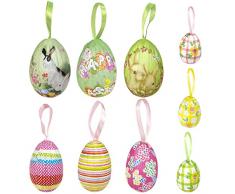 24 Uova da Appendere Pasqua, Multicolore, Misure assortite in Schiuma Uova Pasqua da Appendere Albero, Decorazioni Decorative Artigianato Fai-da-Te con Vari Stili, Motivi Fiori Coniglio Decorazione
