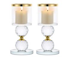 Sziqiqi Portacandele a Colonna in Cristallo, Set di 2 Candelieri in Vetro Trasparente, Candelabri Centro Tavola Moderno per Soggiorno Matrimonio Porta Candele per Decorazione Natalizia, Oro
