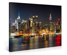 PICANOVA Illuminated Manhattan New York, 100 x 75 cm, stampa su tela di alta qualità, su telaio in legno da 2 cm, per camera da letto e soggiorno, stampa su tela, multicolore