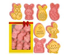 Pasqua Formine Biscotti,Tagliabiscotti 3D Pasqua,8 Pezzi Stampi Biscotti Pasqua,Stampo Plastique 3D per Decorazioni per Torte, Pasticceria, Fondente(Uova di Pasqua, Coniglio)