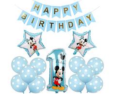 Mickey Palloncini,Forniture per Feste di Compleanno di Topolino Blu,Decorazione del 1°Compleanno Happy Birthday Banner Per Feste Baby Primo Compleanno