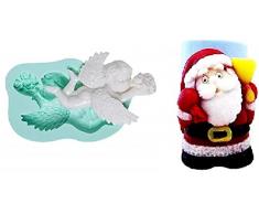 Coppia Stampi Silicone Angioletto Fiori Bambino - Angelo + Babbo Natale + Natalizio + Sapone Candele Resina Gesso Uso artigianale