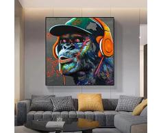 ENFEIN Pop Art Musica Scimmia Auricolare Tela Arte Poster Stampe Opere Darte Tela Pittura Pitture Murali Camera dei Bambini Casa Cuadros Decor 60x60cm Senza Cornice