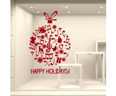 NT0355 Adesivi Murali - Pallina Happy Holidays - Vetrofanie natalizie - Misure 82x120 cm - rosso - Vetrine negozi per Natale, stickers, adesivi