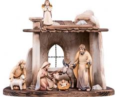 Ferrari & Arrighetti Set Presepe Artigianale Completo 9 Pezzi, Capanna + Statuine, Legno Dipinto a Mano, Stile Artis Linea 30 Cm - Demetz Deur