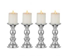 Nuptio Portacandele con Colonna in Argento, Centrotavola per Matrimoni Portacandele in Metallo per Candele 50mm Decorazione per Stand Ideale per Matrimoni Eventi Speciali Feste Soggiorno, 4 Pezzi