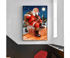 Astratti Moderni Poster e Stampa Natale Babbo Natale e Neve Tela Pittura Wall Art Picture for Living Room Home Decor 23.6x31.5(60x80cm) Frameless