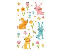 rryilong - Tatuaggio temporaneo Pasqua, Motivo: Fumetti, Uova Colorate, Body Art, Autoadesivo, monouso, Impermeabile, per Bambini, Festa Quotidiana, Regalo per Festival