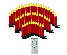 OZAVO Candele LED Senza Fiamma,Set di 20 Luci Candele con Telecomando per Albero di Natale, Decorazioni Feste(Rosso)