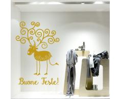 NT0097 Adesivi Murali ''Renna riccioli d'oro'' Vetrofanie natalizie - 60x86 cm - Oro - Decorazioni vetrine per Natale, stickers, adesivi